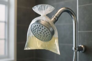 Der Plastiktüten-Trick, mit dem sich ein verkalkter Duschkopf über Nacht von selbst reinigt